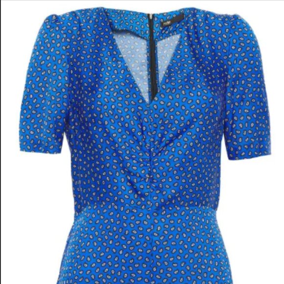 Maje Ilona Printed Paisely Satin Playsuit, Blue, NWT, FR 34 - Picture 4 of 6